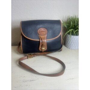 Vintage Dooney & Bourke Navy Blue Tan Essex Leather Shoulder Bag Cross Body USA